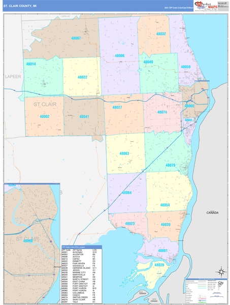 St. Clair County, MI Zip Code Map